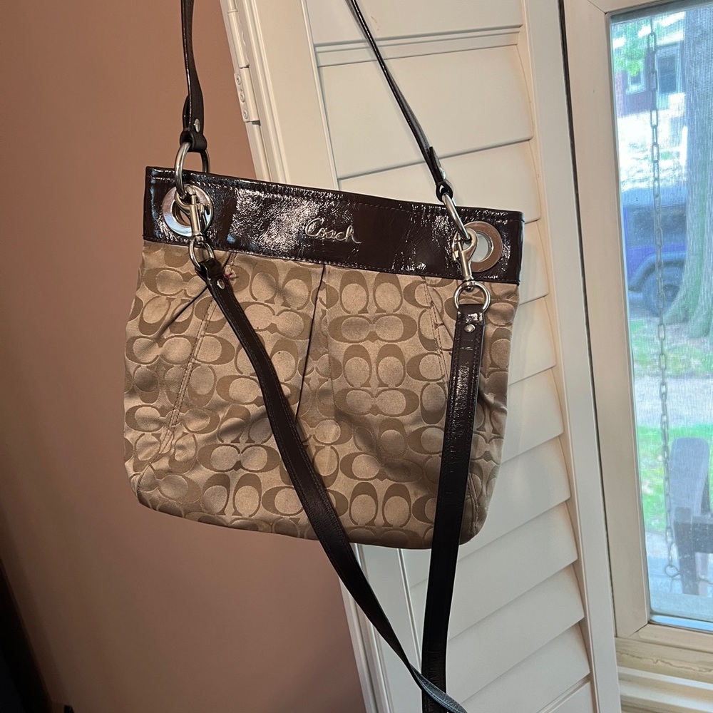 Coach Brown Shoulder Bag with Signature Monogram